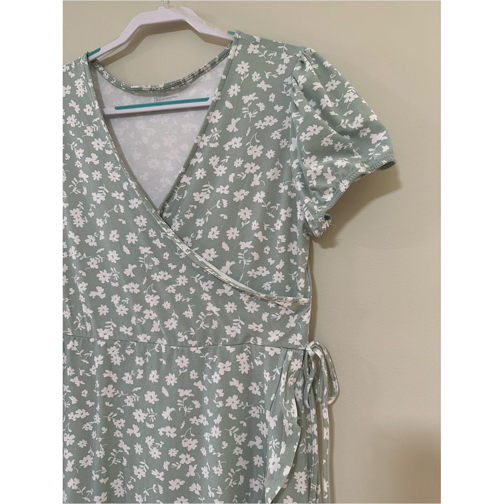 Cottagecore Boho No Boundaries Wrap Dress XL Green Floral Ditsy Mini - Picture 2 of 7